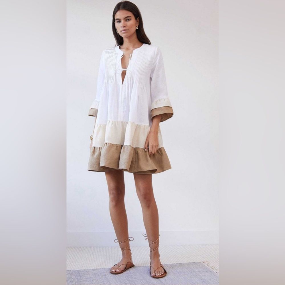 Casa Raki Nina Tiered Organic Linen Dress Small